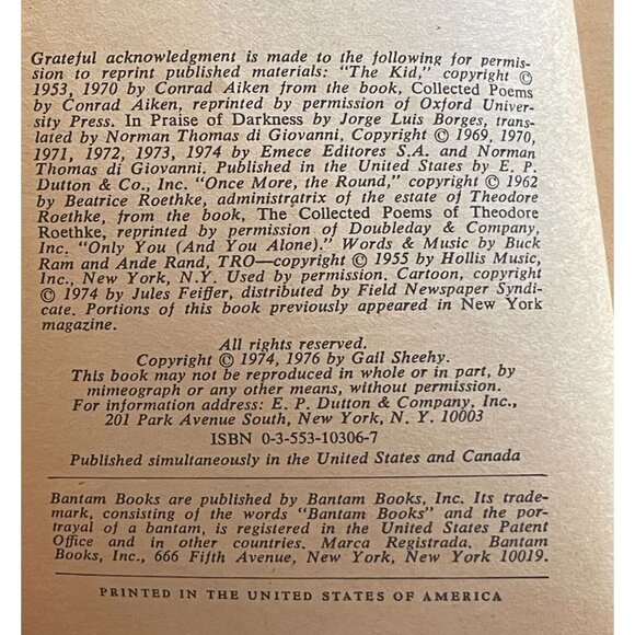 Passages: Predictable Crises of Adult Life GAIL SHEEHY 1977 Paperback - Picture 11 of 11